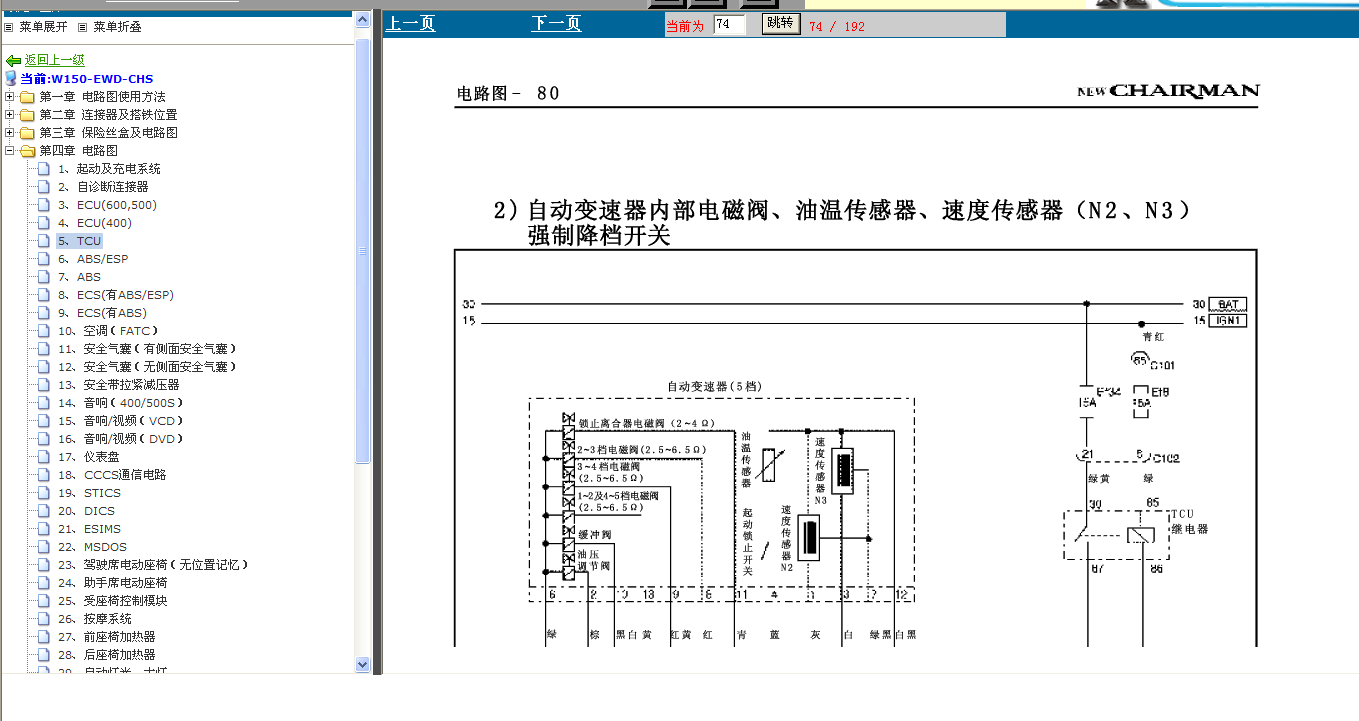 2005年双龙主席变速箱和仪表电路图
