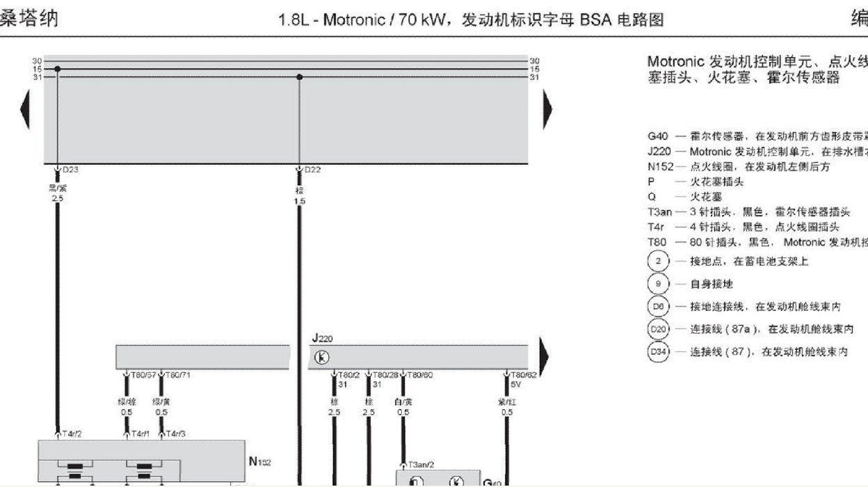 2011年大众桑塔纳发动机电路图