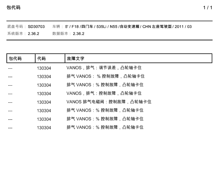 宝马130304故障码含义