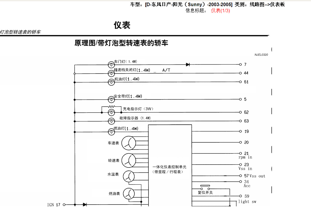 2004年尼桑阳光仪表电路