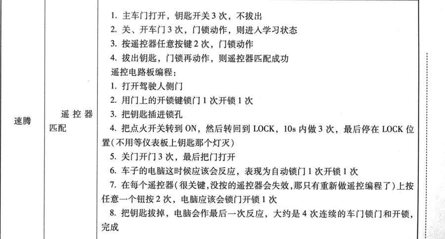 2013年速腾遥控匹配方法