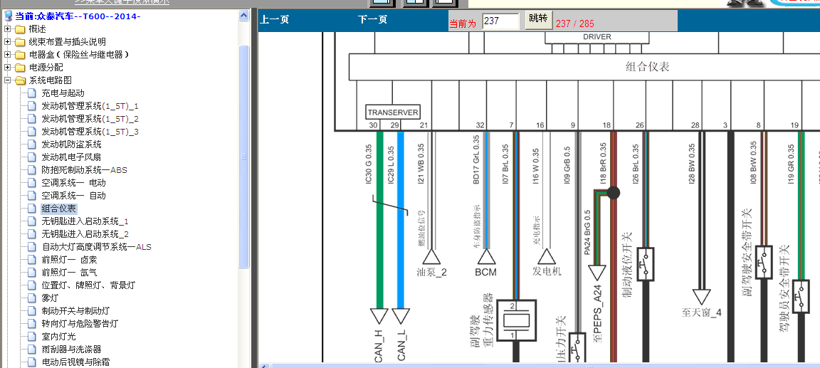 14年众泰T600仪表电路图