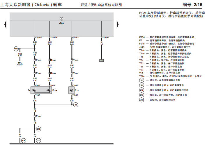 10年斯柯达明锐 行李箱电路