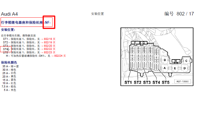 10年奥迪A4 点烟器保险丝位置