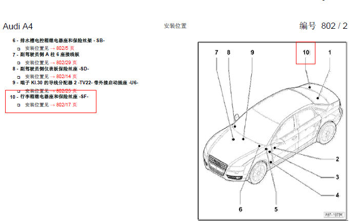 10年奥迪A4 点烟器保险丝位置