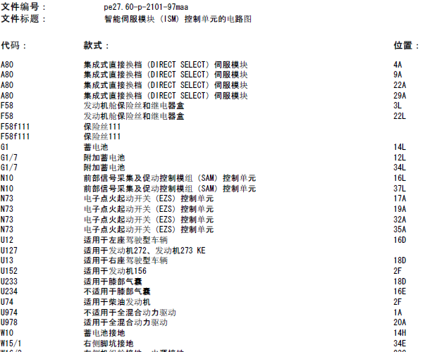 11年奔驰GL350 档位控制相关电路