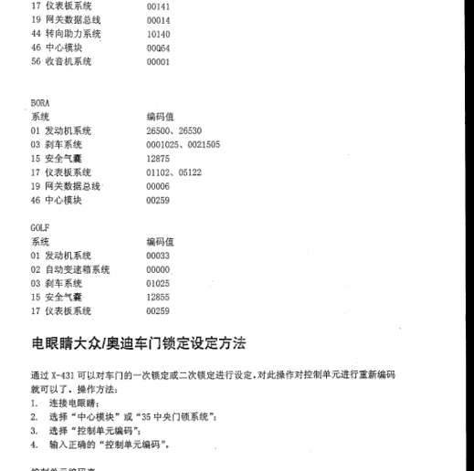 大众奥迪控制单元编码