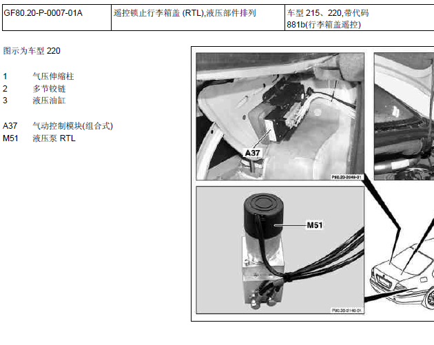 04年奔驰S350 行李箱液压部件位置