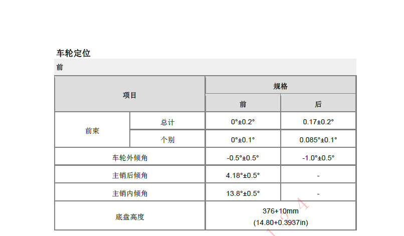 15年名图四轮定位数据