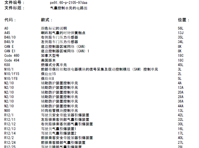 E260安全气囊电路图