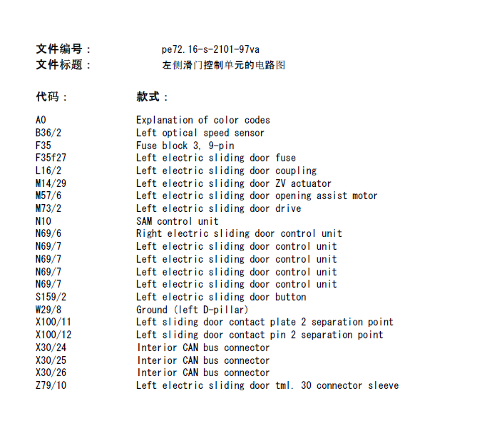 08年奔驰唯雅诺左侧滑门电路