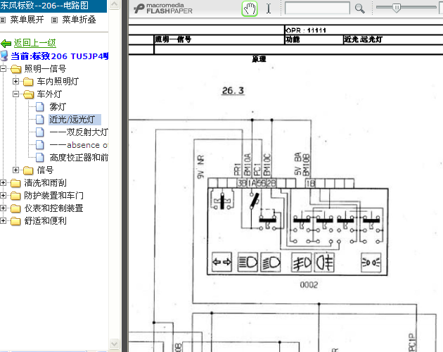 06年标致206 远近光电路