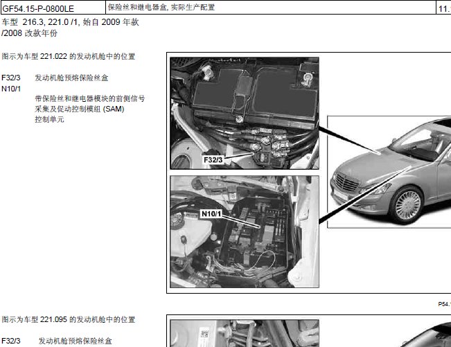 07年奔驰S350 继电器、保险丝分配