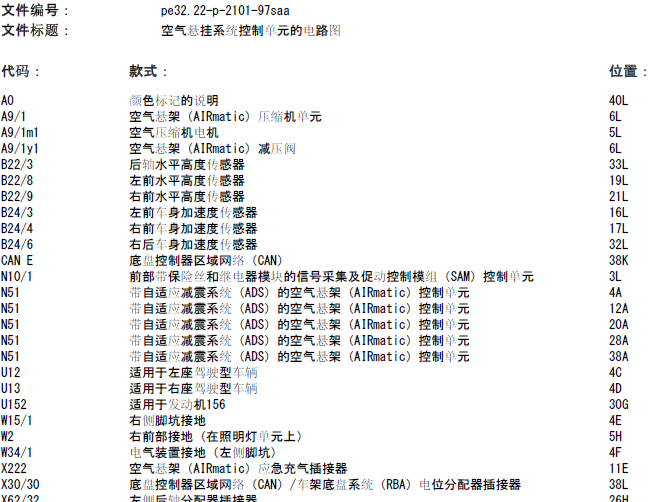 奔驰S300 空气悬挂系统电路