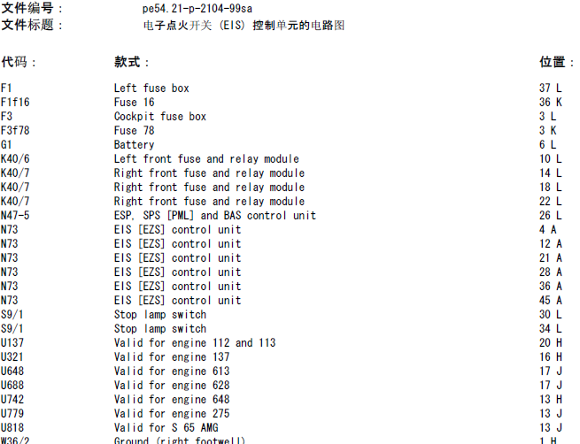 04年奔驰S350 点火开关电路