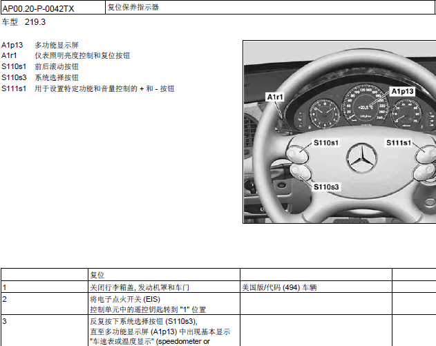 奔驰CLS500 复位保养指示器