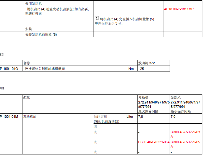 奔驰S350 272.975发动机机油加注量