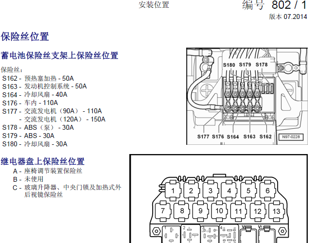 04年大众高尔夫 保险丝、继电器分配