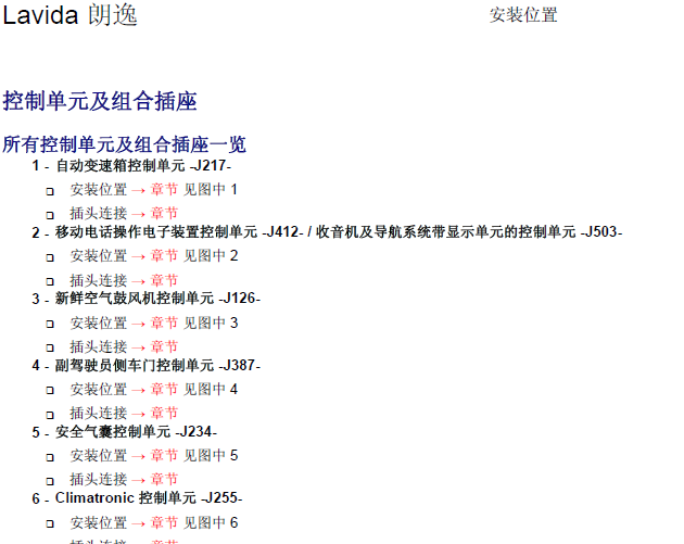 大众朗逸 元件位置