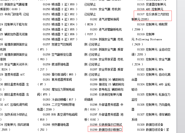 大众故障码