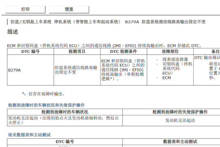 14年卡罗拉故障码B279A含义