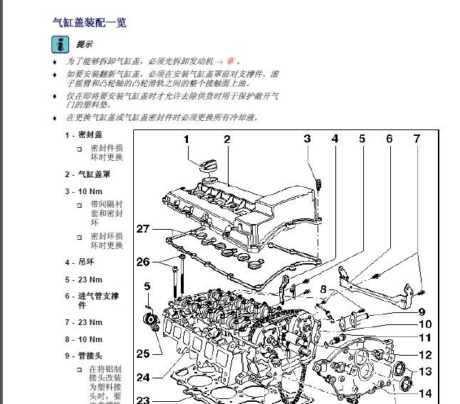 2011年辉腾发动机气缸盖扭矩