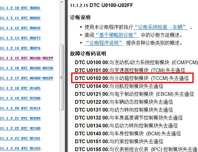 11年雪佛兰科帕奇 U0102故障码资料