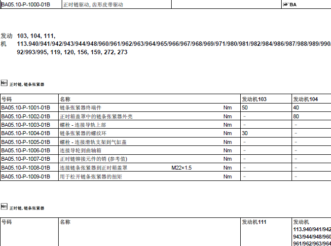奔驰E300 272952发动机拧紧力矩
