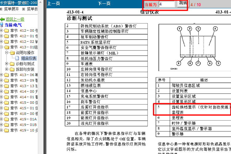 07年福特蒙迪欧 仪表显示说明