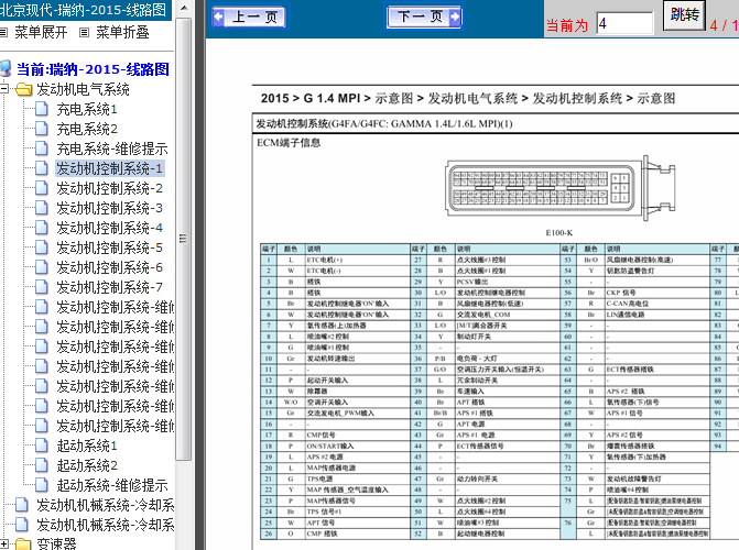 15年现代瑞纳 1.4发动机针脚资料