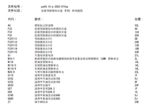 奔驰C200配电电路