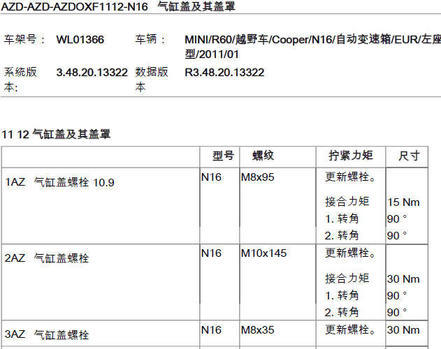 11年宝马迷你 N16发动机扭矩