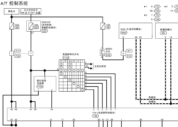 12年日产阳光 自动变速箱电路