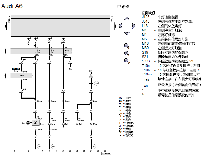 01年奥迪A6 大灯电路