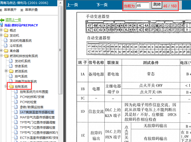 02年海南马自达普力马 发动机端子资料