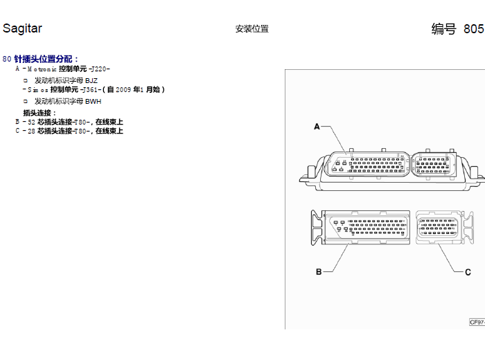 11年大众速腾 BWH发动机针脚图