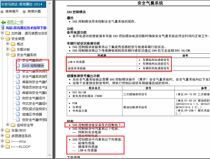 14年马自达昂克赛拉 SAS模块位置资料
