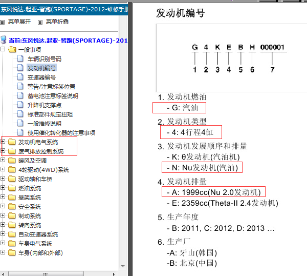12年起亚智跑发动机资料