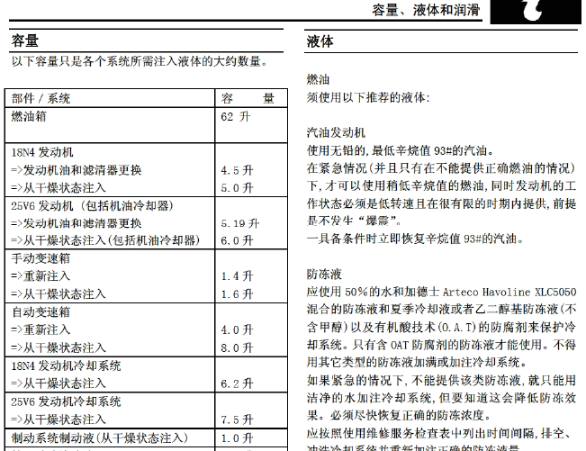 名爵MG7 润滑液数据
