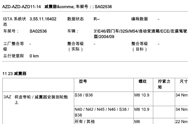 04年宝马325iN52B25BF发动机拧紧力矩与技术数据