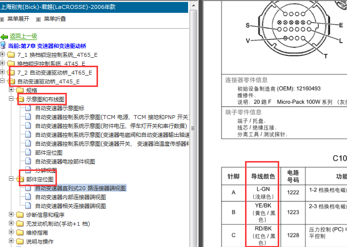 06年别克君越 自动变速箱控制模块端子资料