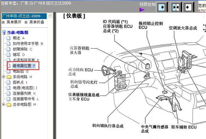09年汉兰达空调继电器位置