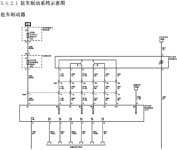 10年凯迪拉克SRX驻车制动电路图