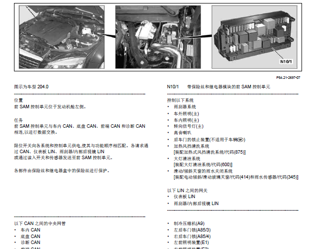 08年奔驰C280 SAM模块位置资料