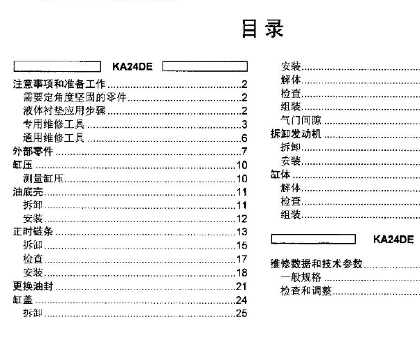 郑州日产KA24发动机维修手册