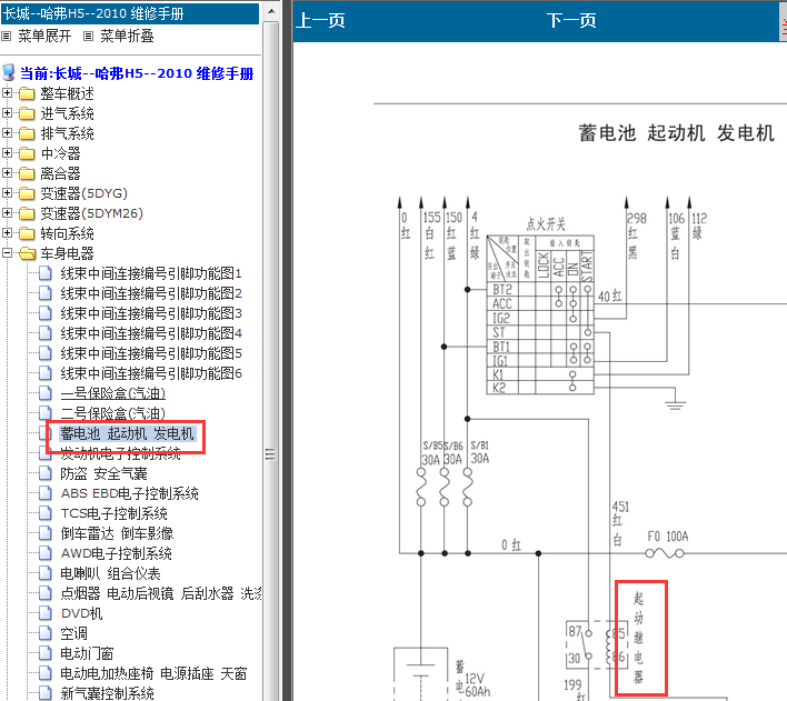 10年长城H5起动继电器线路图