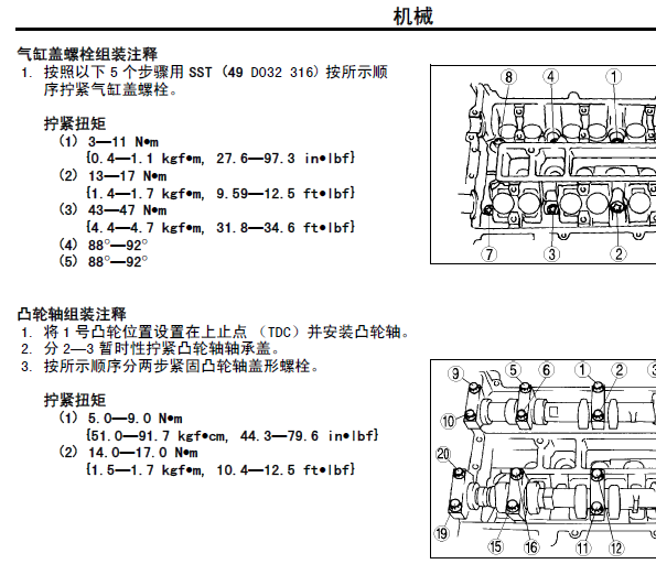 06年马自达6气缸盖扭矩