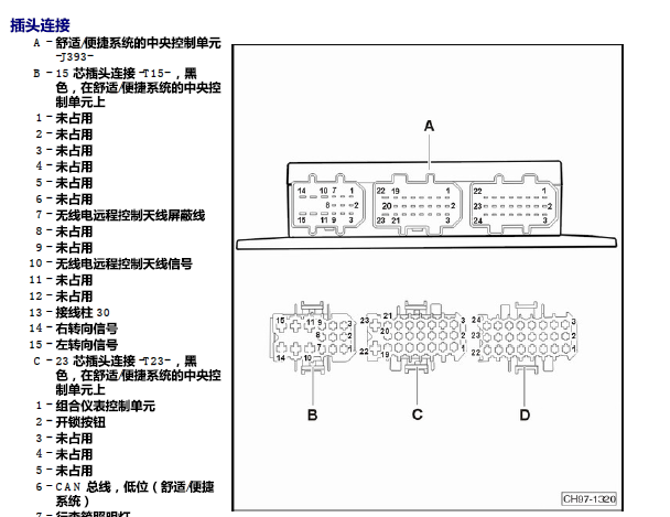 大众帕萨特领驭舒适电脑针脚资料