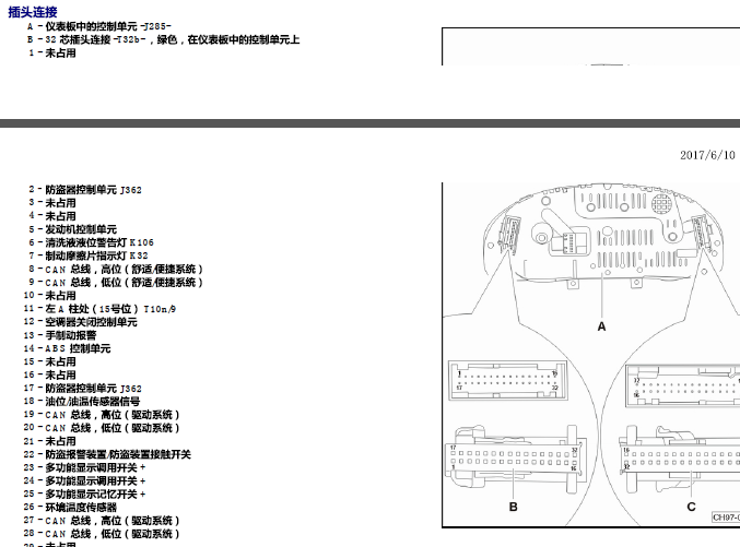 06年大众帕萨特 仪表针脚资料
