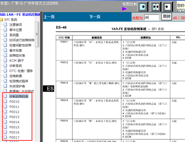 09年丰田汉兰达 1AR发动机故障码资料